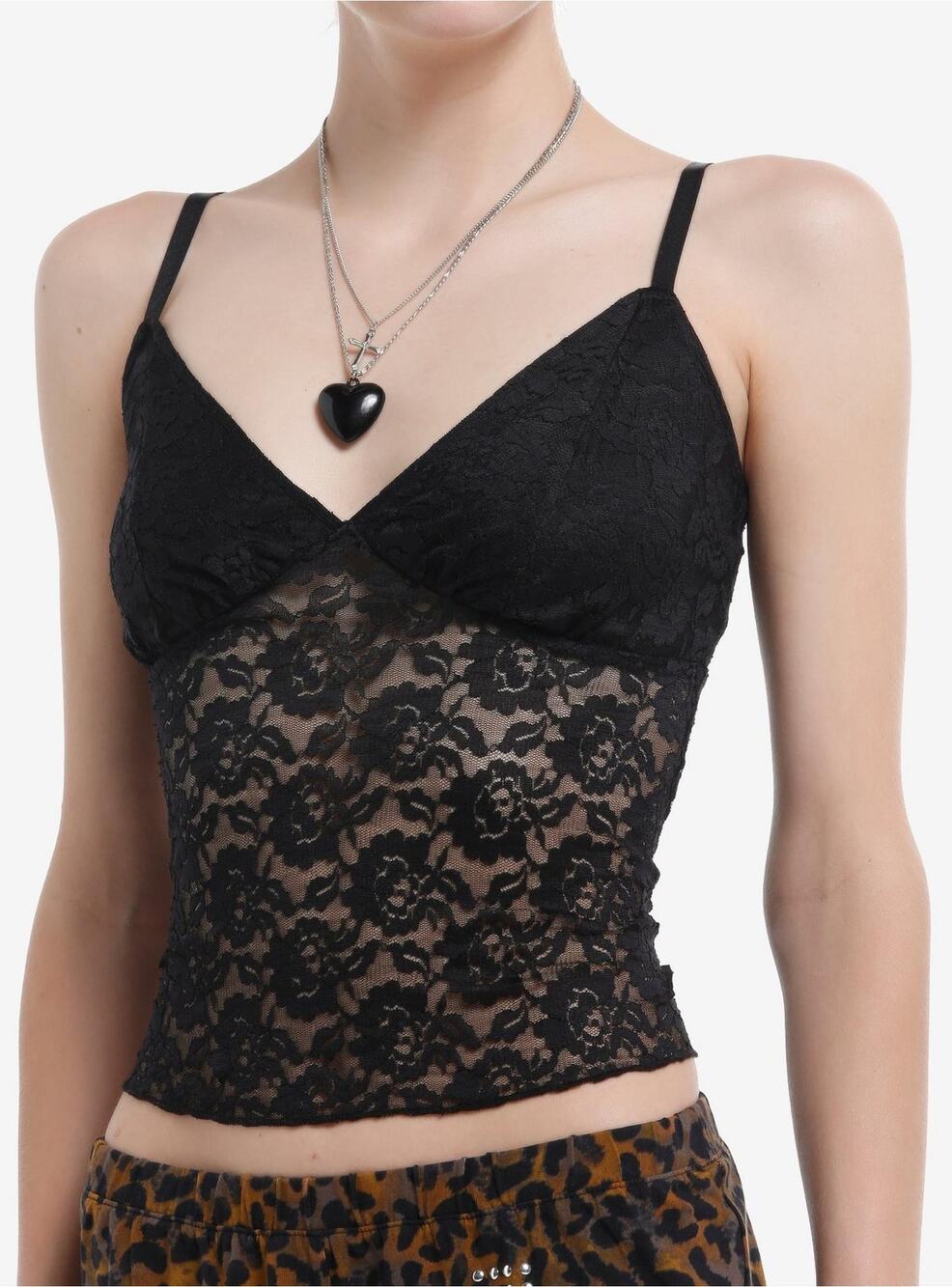 Hot Topic Black Lace Semi-Sheer Cami Large Whimsigoth Vamp Coquette Fairy Grunge